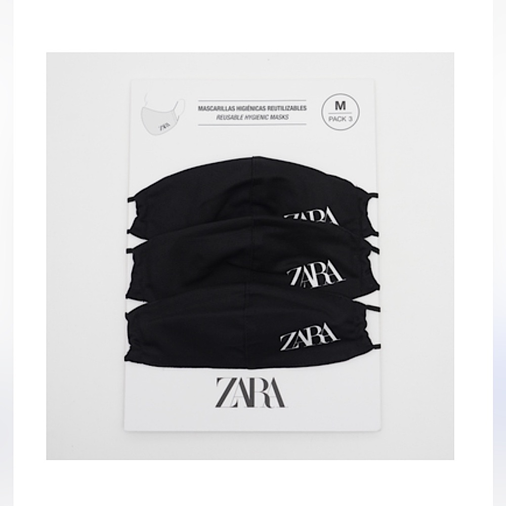NEW ZARA REUSABLE FACE MASKS (PACK OF 3) BLACK